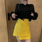 Open Back Hooded Long-sleeve Oversize T-shirt / Irregular Hem Mini A-line Skirt