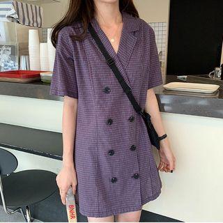 Check Short-sleeve Slim-fit Shirtdress