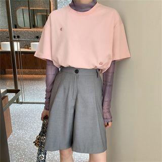 Short-sleeve T-shirt / Long-sleeve Sheer Top
