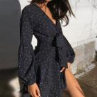 Long-sleeve Dotted A-line Mini Dress