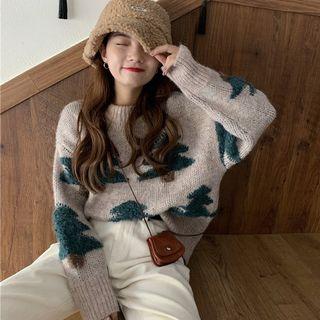 Tree Print Crew-neck Sweater