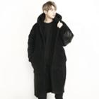 Faux-leather Panel Accent Long Zip-up Jacket