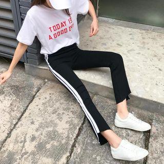 Asymmetric Stripe-detail Boot-cut Pants