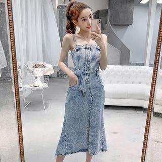 Spaghetti Strap Midi A-line Denim Dress