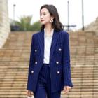 Double-breasted Pinstriped Blazer / Shirt / Straight-cut Pants / Set