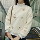 Floral Embroidered Frill Trim Sweater
