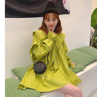 Ruffle Lantern-sleeve Mini Shift Dress