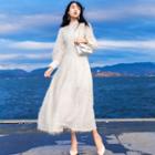 Furry Long-sleeve A-line Midi Dress