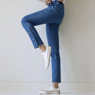 Button-hem Tapered Jeans
