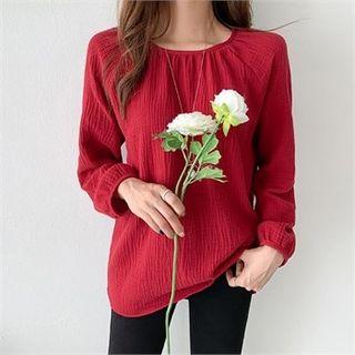 Round-neck Crinkled Cotton Blouse