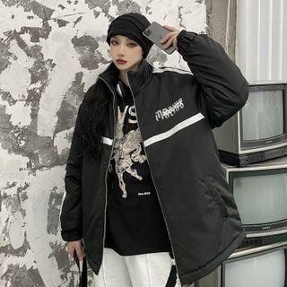 Contrast Stripe Lettering Zip Padded Jacket