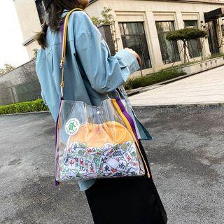 Set: Mahjong Print Transparent Tote Bag + Drawstring Bucket Bag