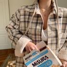 Fleece-lined Plaid Shirt Jacket Beige - One Size