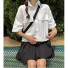 Elbow-sleeve Shirt / A-line Mini Pleated Skirt