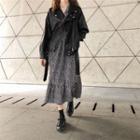 Faux-leather Biker Jacket / Floral Long-sleeve Midi A-line Dress