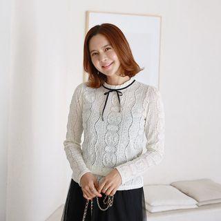 Tie-neck Overall Lace Blouse