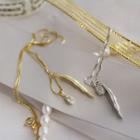 925 Sterling Silver Faux Pearl Rhinestone Feather Pendant Necklace