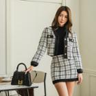 V-neck Plaid Cropped Jacket