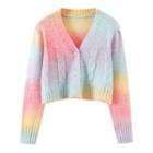 Cropped Tie-dye Cardigan Blue & Yellow & Pink - One Size