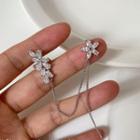 Rhinestone Chain Earring 1 Pair - Snowflake Clip On Earring - Silver - One Size