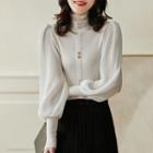 Mock-neck Ruffle Panel Knit Top