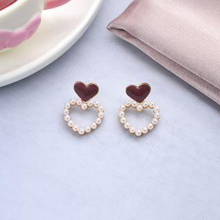 Faux Pearl Heart Drop Earrings Era055 - 01