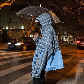 Plaid Panel Hooded Overhead Jacket