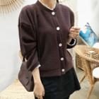 Laced Knit Cardigan Dark Brown - One Size