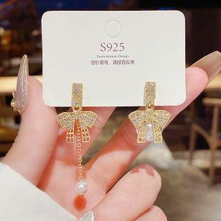 Rhinestone Bow Earring Cs0272 - 1 Pr - Gold - One Size