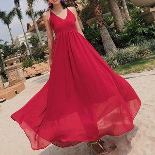 Spaghetti Strap Lace A-line Maxi Dress