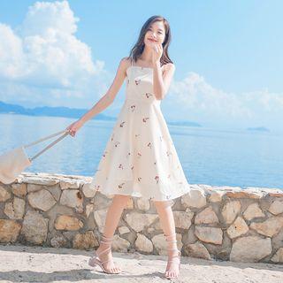 Cherry Print Strappy A-line Midi Dress