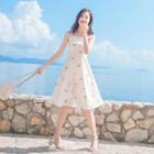 Cherry Print Strappy A-line Midi Dress