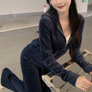 Velvet Slim-fit Hooded Jacket / Velvet Pants