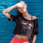 Sports Short-sleeve Lettering Cropped Top