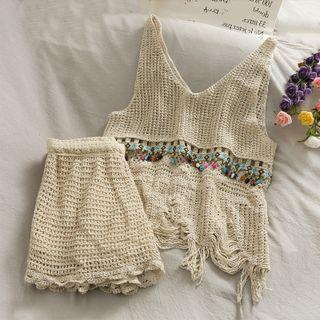 Distressed Embellished Knit Camisole Top / Shorts