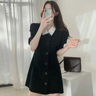 Short-sleeve Contrast Collar Mini A-line Shirt Dress