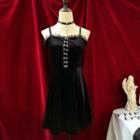 Long-sleeve Sheer Panel Velvet A-line Mini Dress