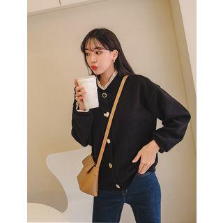 Lace-edge Faux-gem Button Cardigan