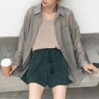 Plain Sheer Shirt / Plain Tank Top / Tassled Drawstring Shorts