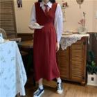 Plain V-neck Knit Jumper Skirt