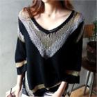 V-neck Metallic-trim Loose-fit Knit Top