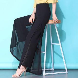 Chiffon-panel Wide-leg Pants