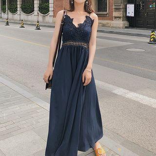 Spaghetti Strap Lace Panel Maxi Sundress