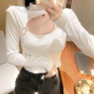 Cut-out Halter Long-sleeve Top