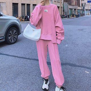 Set: Drop Shoulder Sweatshirt + Plain Jogger Sweatpants