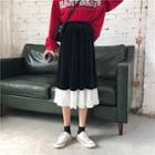 Paneled Velvet Midi A-line Skirt Black - One Size