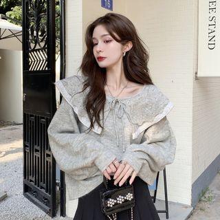Peter Pan Collar Knit Top Gray - One Size