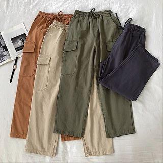Plain High-waist Cropped Cargo Pants