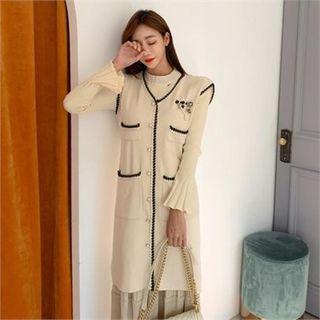 Piped Buttoned Long Vest Dress