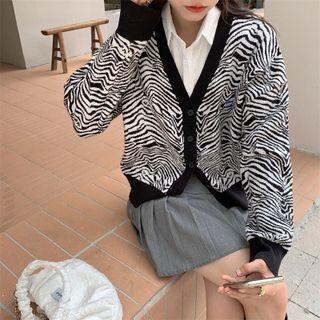 Long-sleeve Zebra Printed Knit Cardigan Zebra Print - One Size
